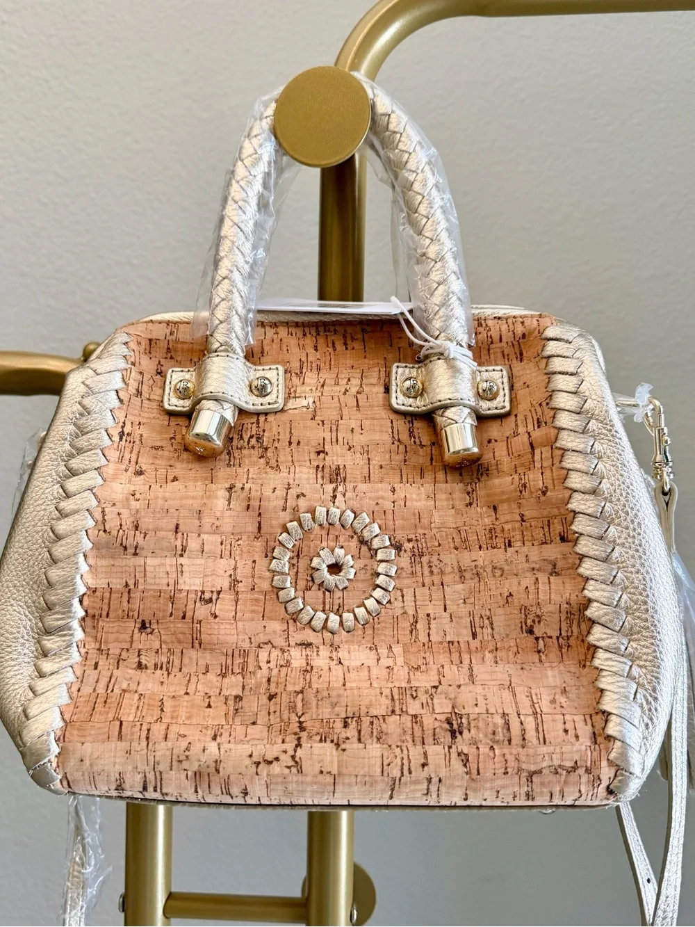 Jack Rogers Gold Trimmed Cork Satchel